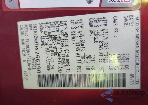 2015 Nissan Murano Sv z USA, uszkodzony, nr VIN 5N1AZ2MH3FN266190